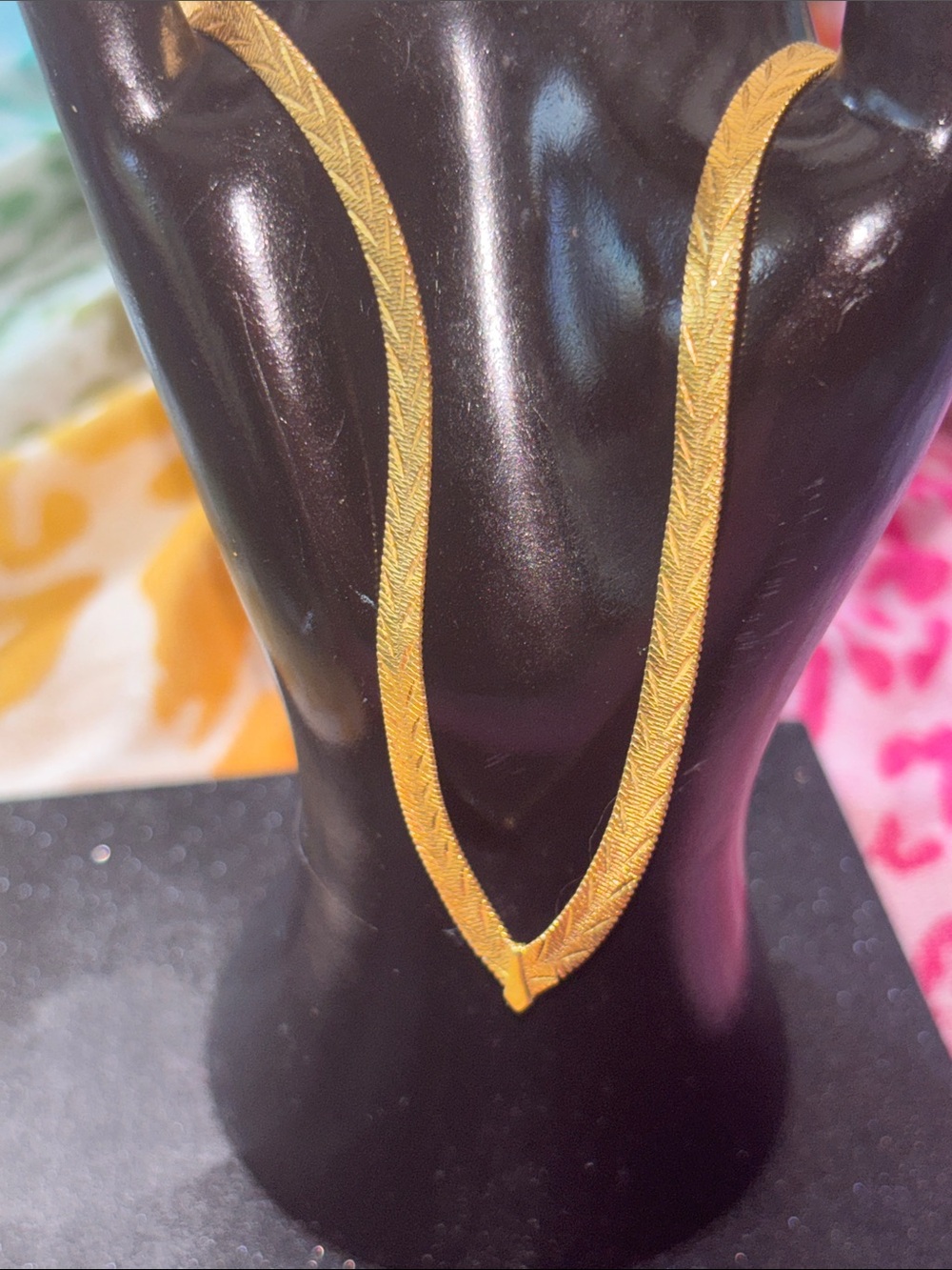 Vintage Gold Trifanium Herringbone chevron Necklace